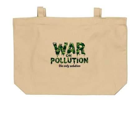 War on Pollution Tote, a Oyster Large Organic Cotton Tote Bag