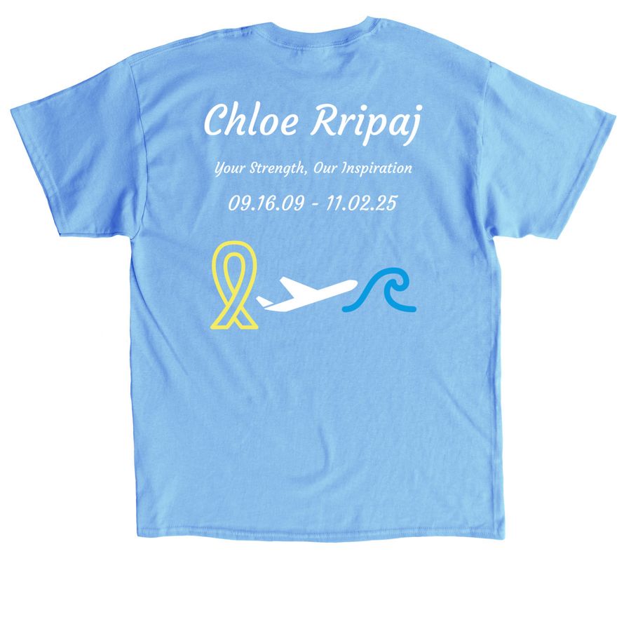 Chasing Sunsets for Chloe, a Carolina Blue Classic Unisex Tee (back-view)