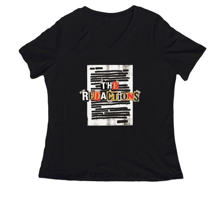 The Redactions Ladies Band Tee III, a Black Women's Relaxed V-Neck Tee