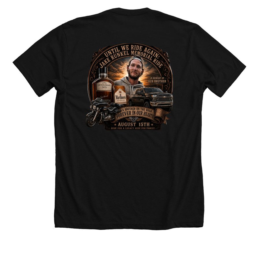 Until We Ride Again, a Solid Black Blend Premium Unisex Tee (back-view)