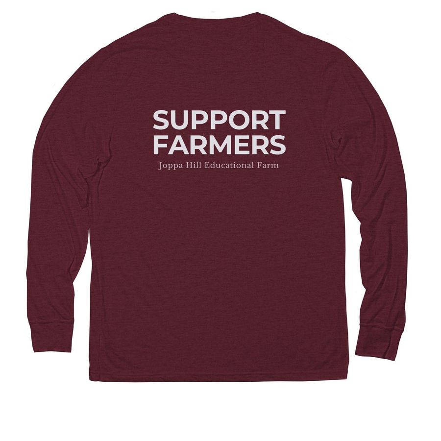 Support Farmers, a Vino Red Allmade Eco Triblend Long Sleeve Tee (back-view)