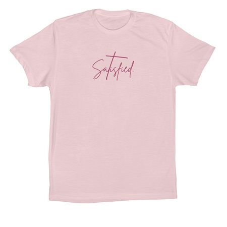 Satisfied - Pink, a Soft Pink Premium Cotton Tee