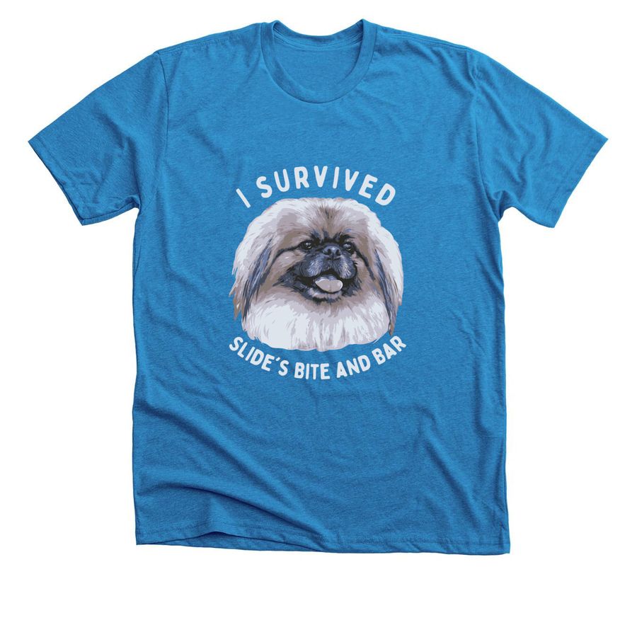Liz E.'s Pekingese&nbsp;Rescue Slide, a Neon Blue Premium Unisex Tee