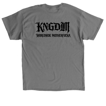 KNGDM WORLDWIDE EXPLICIT GRAY TEE, a Charcoal Classic Unisex Tee (back-view)