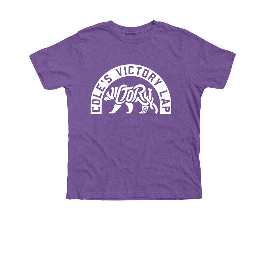 Cole's Victory Lap Kids - White Logo, a Heather Team Purple Premium Youth Tee
