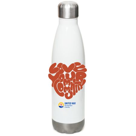 Love your community, a White Stainless Steel Water Bottle