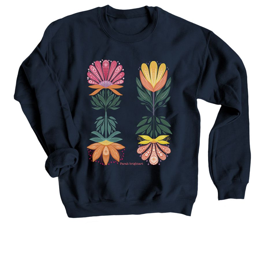 Abstract flower illustration , a Navy Crewneck Sweatshirt