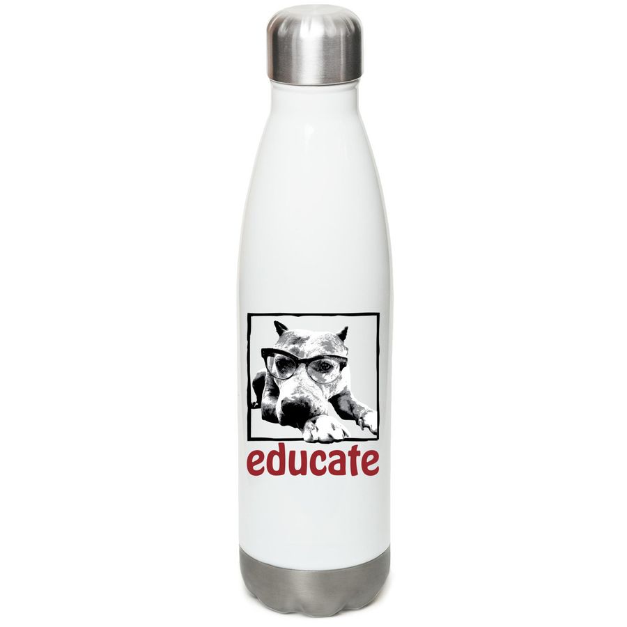 Educate water bottle, a White Stainless Steel Water Bottle
