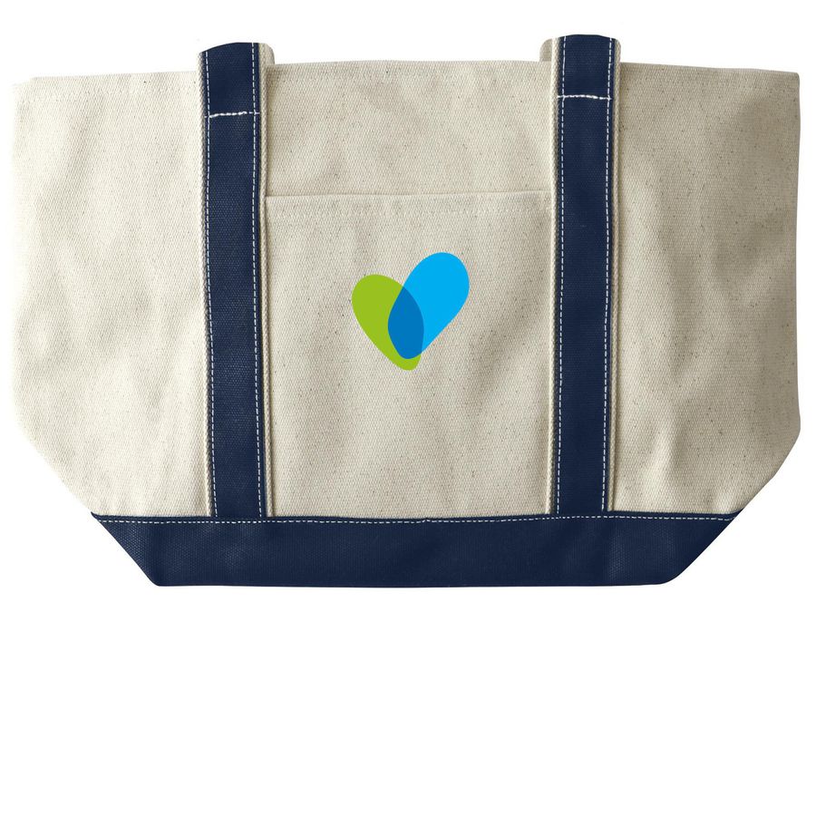 Joyful Heart Summer Tote Bag, a Natural/Navy Large Two-Tone Canvas Tote Bag