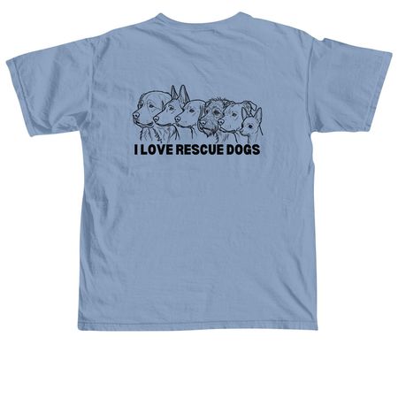 I LOVE RESCUE DOGS, a Washed Denim Comfort Colors Unisex Tee