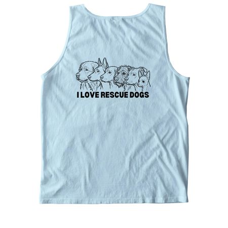 I LOVE RESCUE DOGS, a Chambray Comfort Colors Tank Top