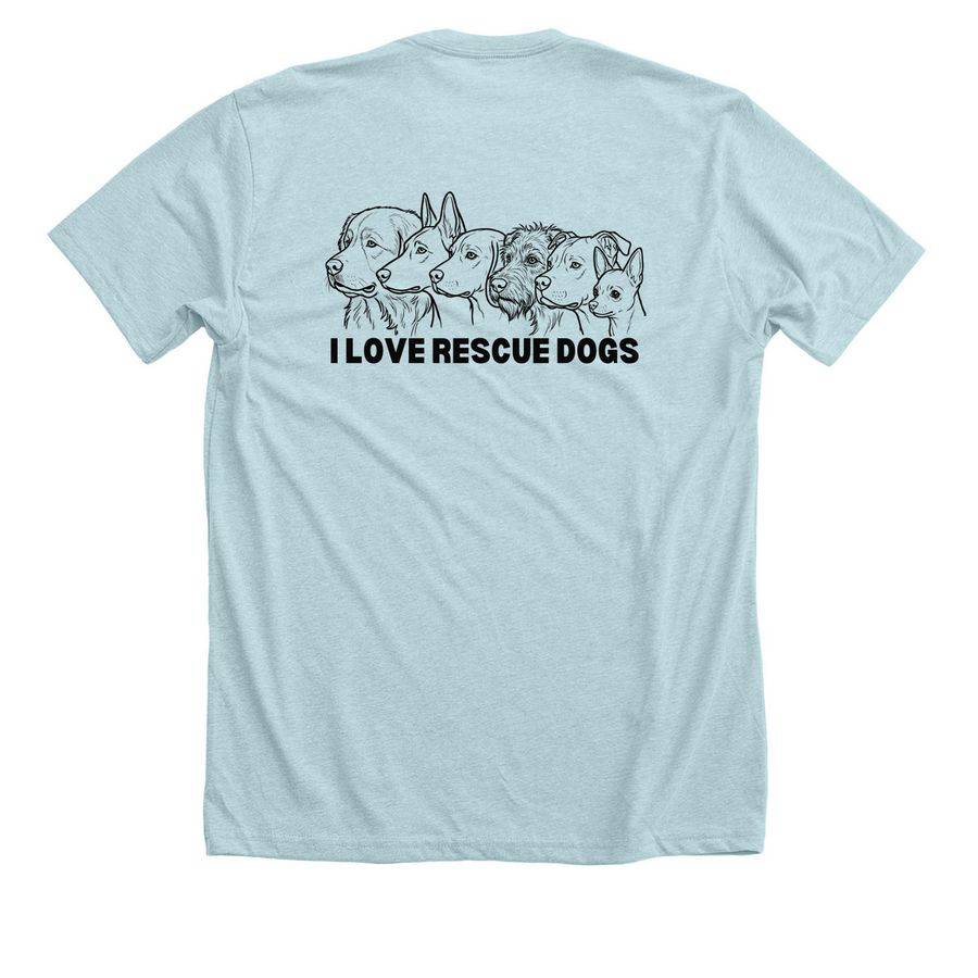 I LOVE RESCUE DOGS, a Heather Ice Blue Premium Unisex Tee
