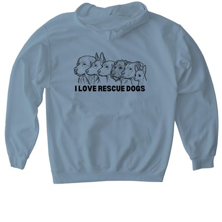 I LOVE RESCUE DOGS, a Stone Blue Gildan Softstyle Pullover Hoodie