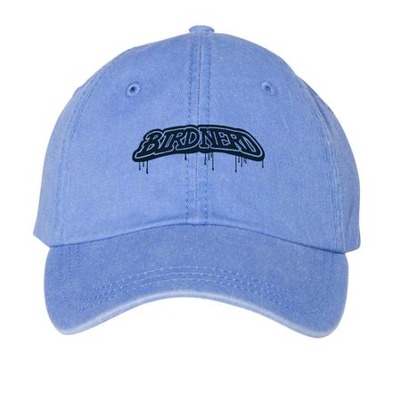 bird nerd--drippy, a Periwinkle Printed Pigment Dye Baseball Cap