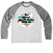 The World Works Better With Us, a Aluminum Grey/ Bright White Allmade Eco Triblend Colorblock Raglan Long Sleeve Tee