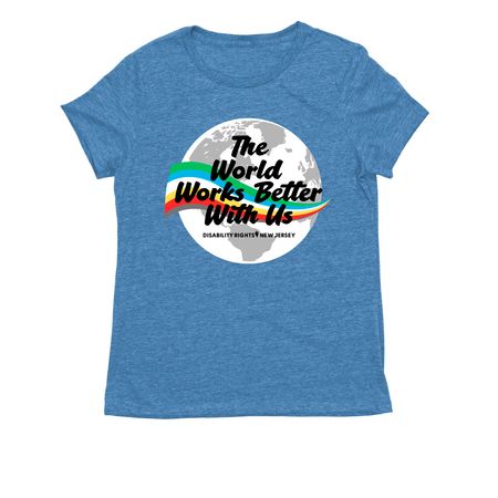 The World Works Better With Us, a Azure Blue Allmade Eco Triblend Women?s Tee