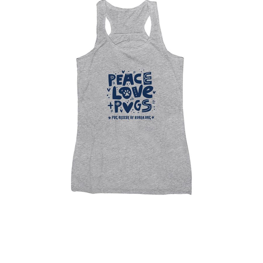 Pug Rescue of Korea Peace, Love + Pugs, a Athletic Heather Women's Racerback