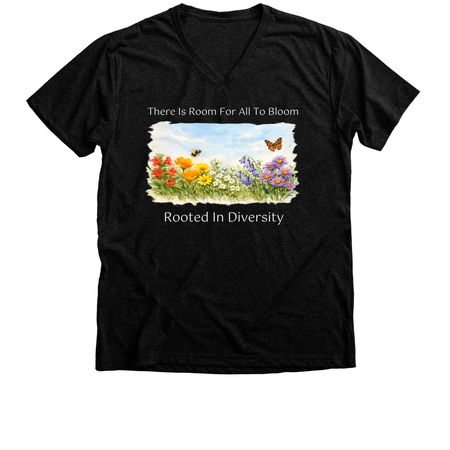 Native Plants for Native Pollinators (dark), a Black Heather Premium V-Neck Tee