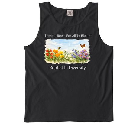 Native Plants for Native Pollinators (dark), a Black Comfort Colors Tank Top