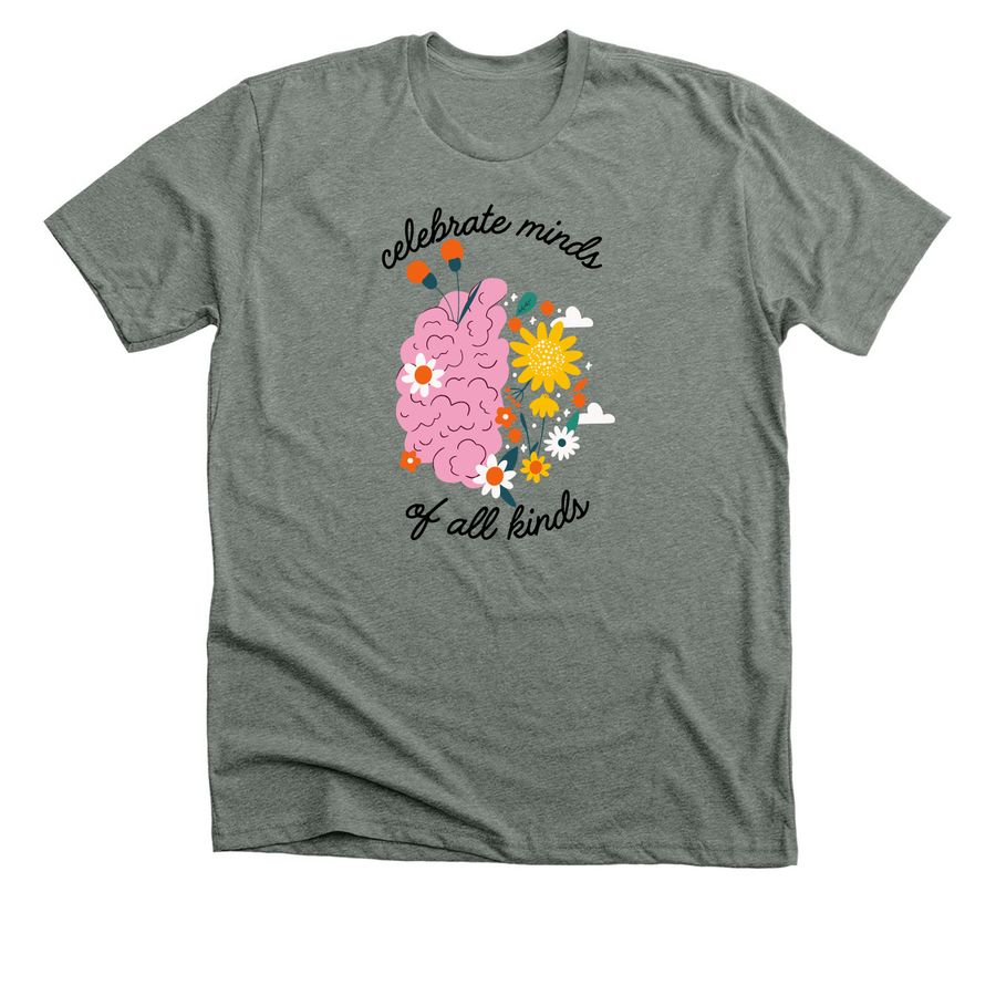 Celebrate Minds of All Kinds, a Deep Heather Premium Unisex Tee