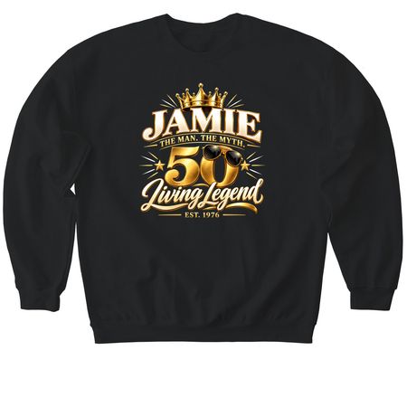 JAMIE TURNS 50 ? THE LIVING LEGEND!, a Black Softstyle Crewneck Sweatshirt