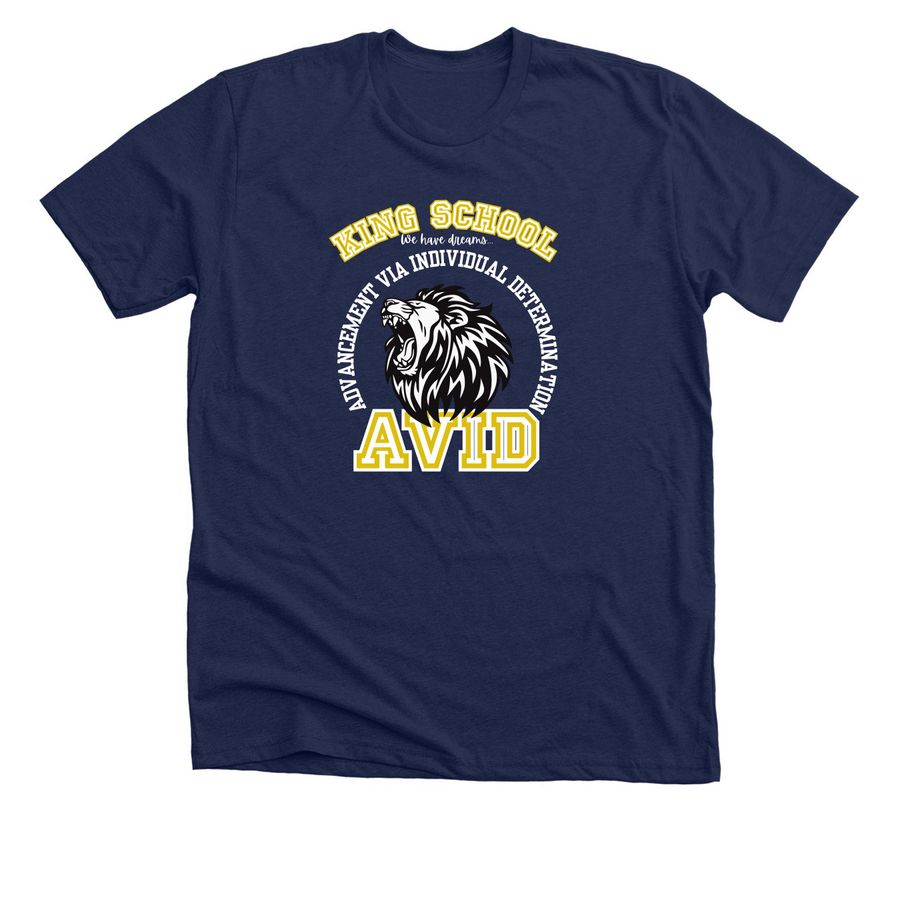 King AVID Spirit Wear, a Solid Navy Blend Premium Unisex Tee