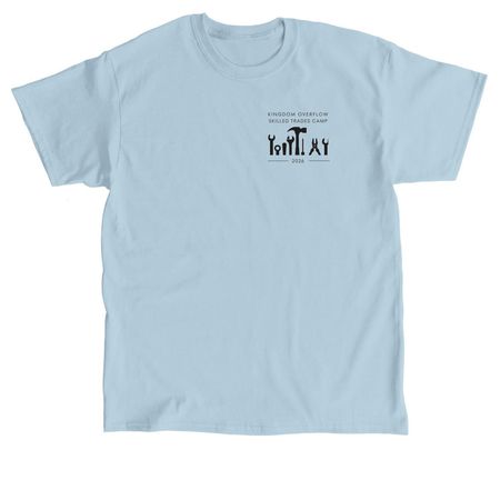 2026 Camp: Jesus Is the Blueprint, a Light Blue Classic Unisex Tee (back-view)