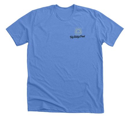 2026 Pools should be fun! (sun logo on front), a Heather Columbia Blue Premium Unisex Tee