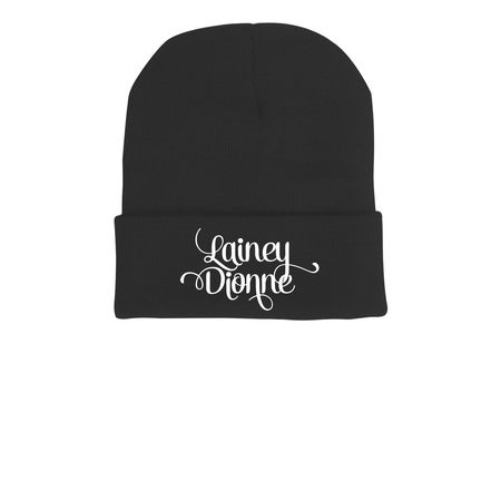 Lainey Dionne Logo Beanie, a Black Printed Cuffed Beanie