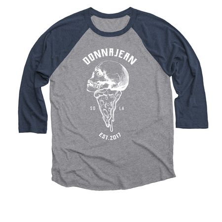 PIZZA SKULL&nbsp;, a Vintage Navy and Premium Heather 3/4 Sleeve Baseball Tee