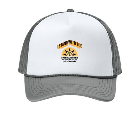 I Stand With Florida Farmworkers - Hat&nbsp;, a White/ Deep Smoke Printed Foam Trucker Hat