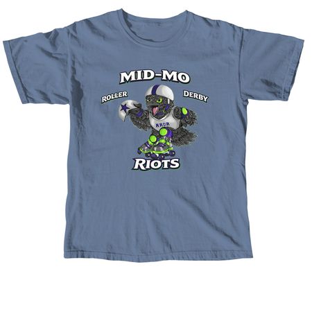 MID-MO ROLLER DERBY RIOTS., a Blue Jean Comfort Colors Unisex Tee