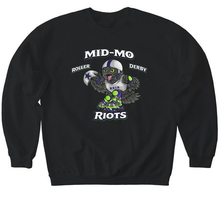 MID-MO ROLLER DERBY RIOTS., a Black Softstyle Crewneck Sweatshirt