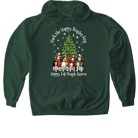 Hark the Happy Beagles Sing, a Forest Green Softstyle Pullover Hoodie