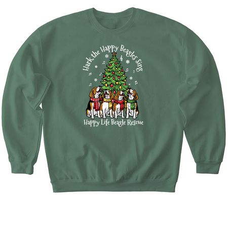 Hark the Happy Beagles Sing, a Military Green Softstyle Crewneck Sweatshirt
