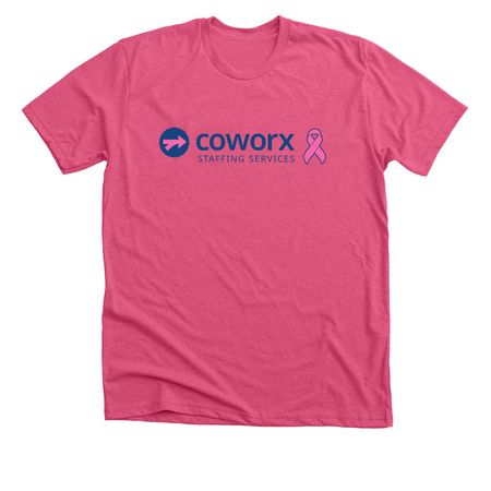 CoWorx Blue Logo Pink Shirt, a Heather Charity Pink Premium Unisex Tee