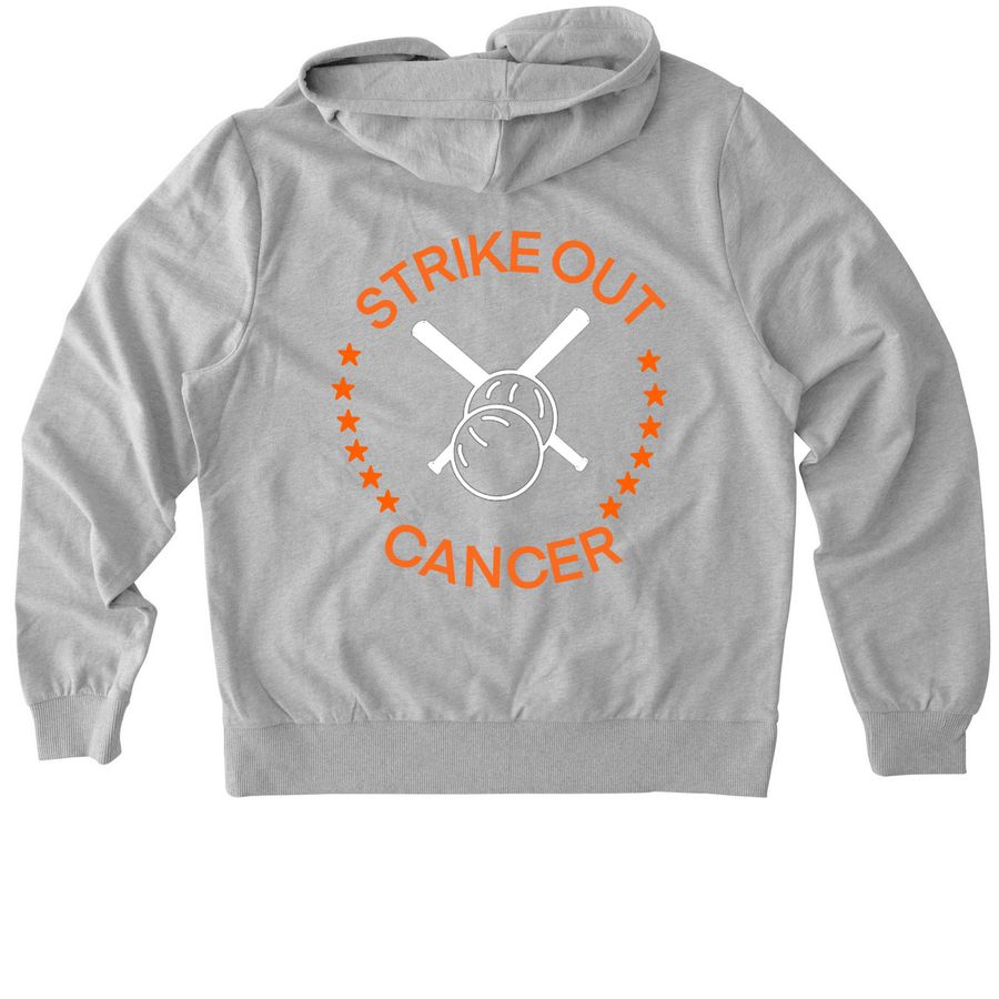 Strike Out Cancer, a Granite Grey Heather Allmade Organic French Terry Zip Up Hoodie (back-view)