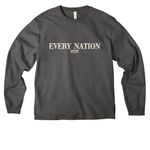 EVERY NATION, a Asphalt Unisex Heavyweight Long Sleeve Tee (back-view)