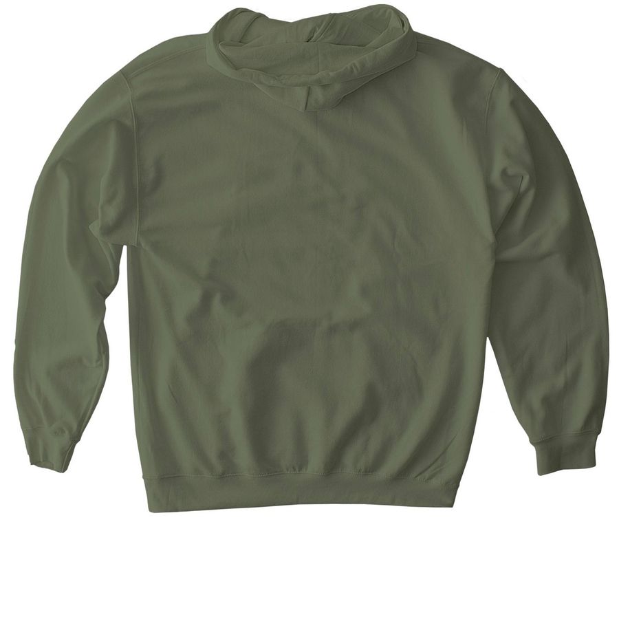 Outreach Hoodie - Distressed Black Logo, a Military Green Gildan Softstyle Pullover Hoodie (back-view)