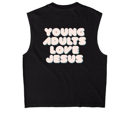 Young Adults, a True Black Heavyweight Garment Dye Muscle Tee