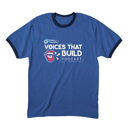Foundation Podcast Inverted Logo Tee, a Heather Royal/ Navy Cotton Ringer Tee