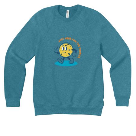 Here for the Cookies Crewneck, a Heather Deep Teal Premium Raglan Crewneck Sweatshirt