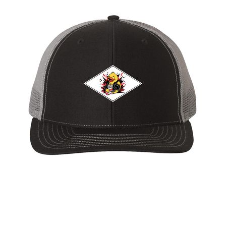 ROCKER DUCK CAPS, a Black/ Charcoal Printed Snapback Trucker Cap
