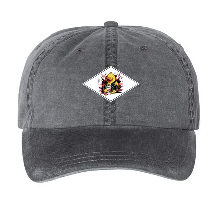 ROCKER DUCK CAPS, a Black Printed Pigment Dye Baseball Cap