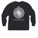 White Logo with Pocket&nbsp;, a Black Comfort Colors Long Sleeve Pocket Tee (back-view)