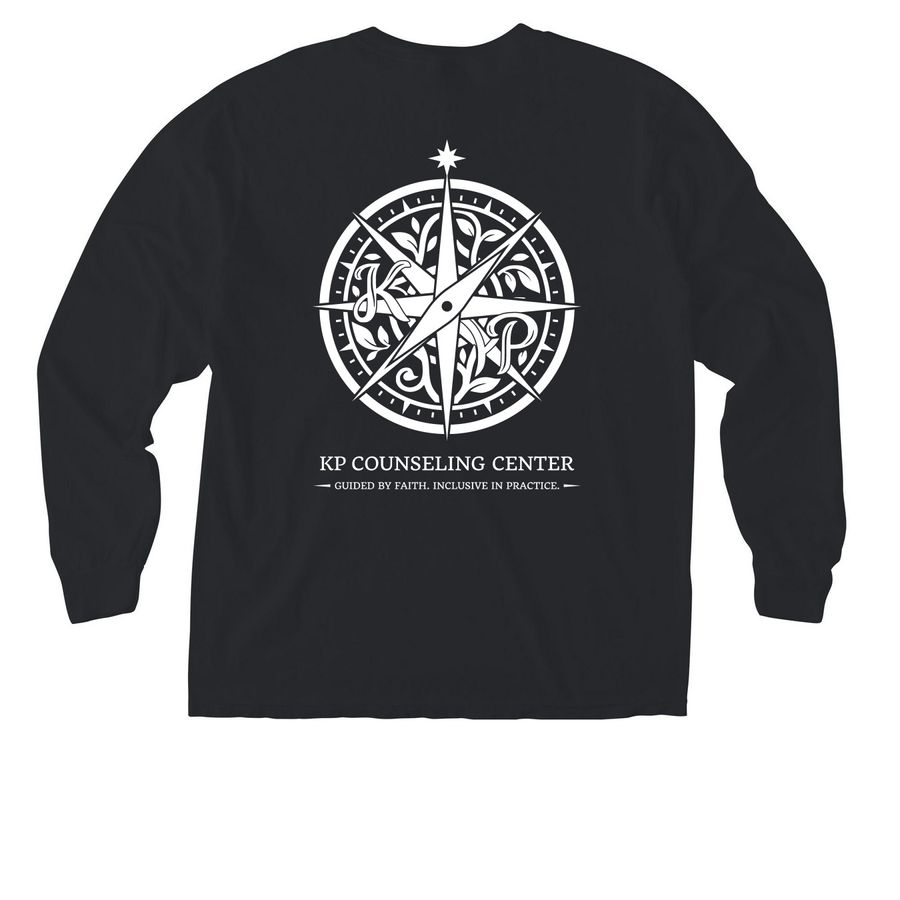 White Logo with Pocket&nbsp;, a Black Comfort Colors Long Sleeve Pocket Tee (back-view)