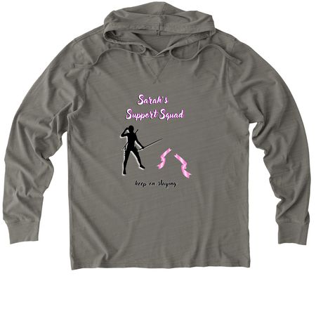 Sarah Support Squad woman cut, a Driftwood Grey Allmade Organic Cotton Mineral Dye Hoodie Tee