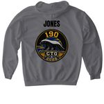 JONES, a Charcoal Gildan Softstyle Pullover Hoodie (back-view)