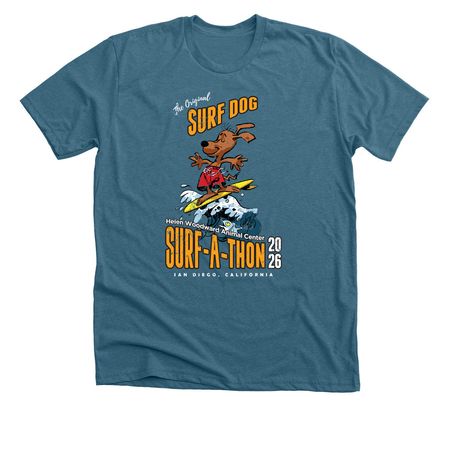 Surf Dog Surf-A-Thon 2026, a Heather Deep Teal Premium Unisex Tee