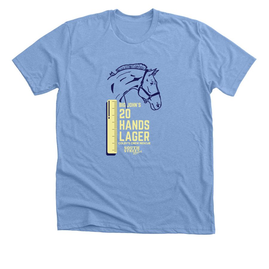 20 Hands Lager Shirt, a Heather Carolina Blue Premium Unisex Tee
